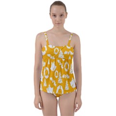 Orang Card Christmas Twist Front Tankini Set by artworkshop