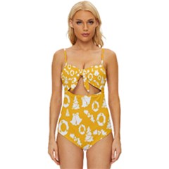 Orang Card Christmas Knot Front One-piece Swimsuit by artworkshop