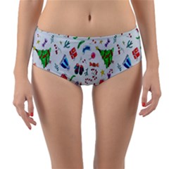 New Year Christmas Winter Watercolor Reversible Mid-waist Bikini Bottoms