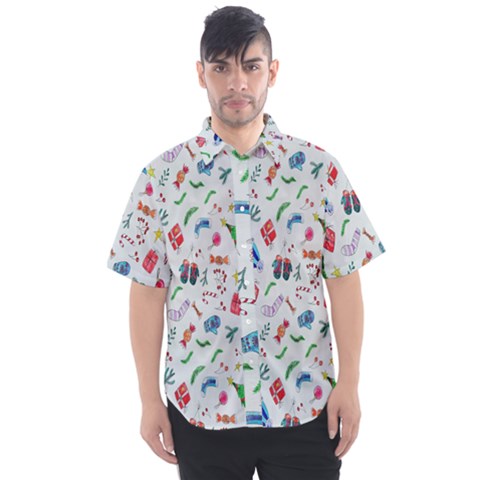 New Year Christmas Winter Watercolor Men s Short Sleeve Shirt by artworkshop