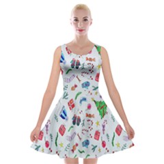 New Year Christmas Winter Watercolor Velvet Skater Dress by artworkshop