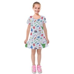 New Year Christmas Winter Watercolor Kids  Short Sleeve Velvet Dress by artworkshop