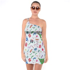 New Year Christmas Winter Watercolor One Soulder Bodycon Dress by artworkshop