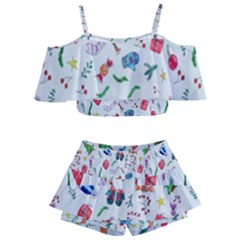 New Year Christmas Winter Watercolor Kids  Off Shoulder Skirt Bikini by artworkshop