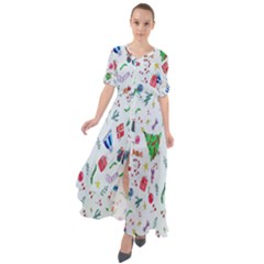 New Year Christmas Winter Watercolor Waist Tie Boho Maxi Dress