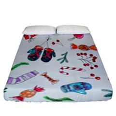 New Year Christmas Sketch Gifts Fitted Sheet (king Size) by artworkshop