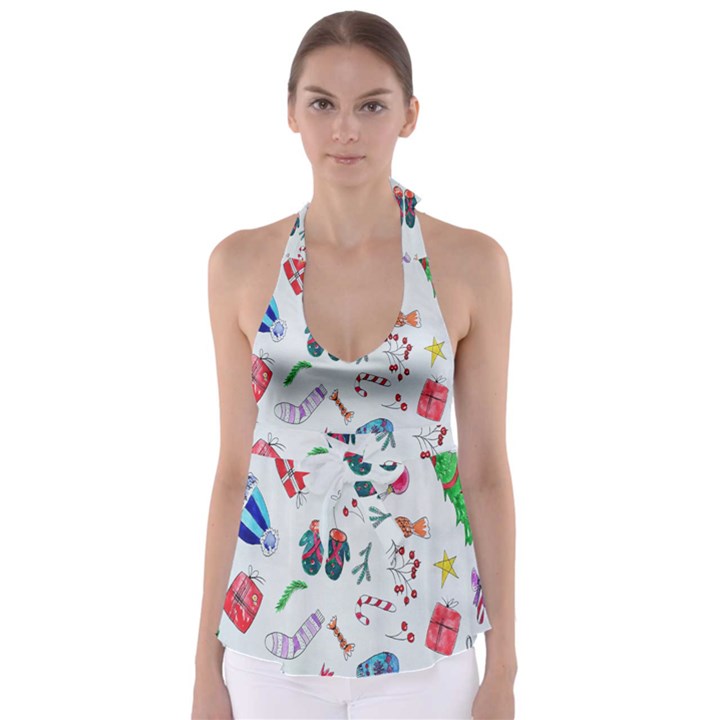 New Year Christmas Sketch Gifts Babydoll Tankini Top