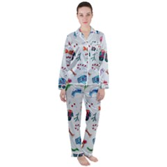 New Year Christmas Sketch Gifts Satin Long Sleeve Pajamas Set by artworkshop