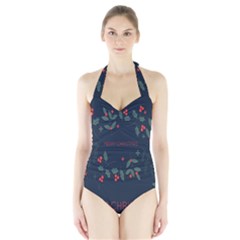 Merry Christmas  Frame Flora Halter Swimsuit by artworkshop