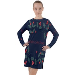 Merry Christmas  Frame Flora Long Sleeve Hoodie Dress by artworkshop