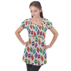 Macaron Macaroon Stylized Macaron Design Repetition Puff Sleeve Tunic Top by artworkshop