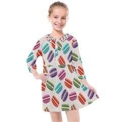 Macaron Macaroon Stylized Macaron Design Repetition Kids  Quarter Sleeve Shirt Dress by artworkshop