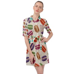 Macaron Macaroon Stylized Macaron Design Repetition Belted Shirt Dress by artworkshop