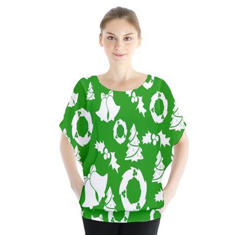 Green Card Christmas December4 Batwing Chiffon Blouse by artworkshop