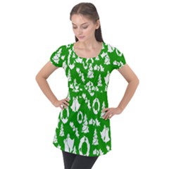 Green Card Christmas December4 Puff Sleeve Tunic Top by artworkshop