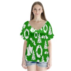 Green Card Christmas December4 V-neck Flutter Sleeve Top by artworkshop