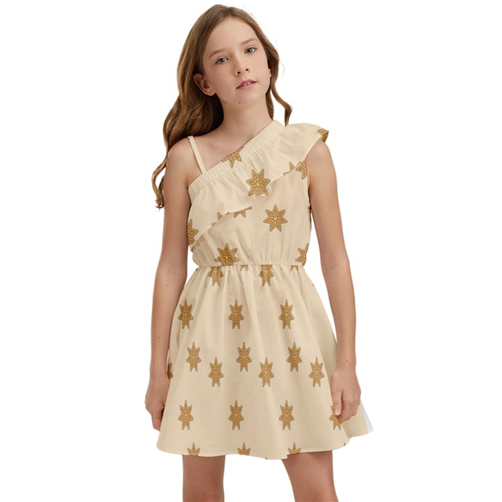 Gingerbread Star Kids  One Shoulder Party Dress