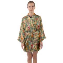 Gingerbread Christmas Decorative Long Sleeve Satin Kimono