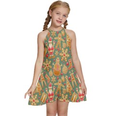 Gingerbread Christmas Decorative Kids  Halter Collar Waist Tie Chiffon Dress by artworkshop