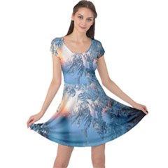 Frost Winter Morning Snow Cap Sleeve Dress by artworkshop