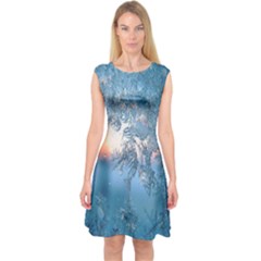 Frost Winter Morning Snow Capsleeve Midi Dress by artworkshop