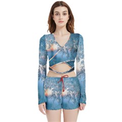 Frost Winter Morning Snow Velvet Wrap Crop Top And Shorts Set by artworkshop