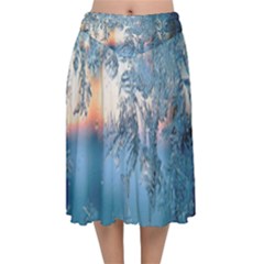 Frost Winter Morning Snow Velvet Flared Midi Skirt by artworkshop