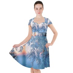 Frost Winter Morning Snow Cap Sleeve Midi Dress by artworkshop