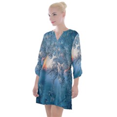 Frost Winter Morning Snow Open Neck Shift Dress by artworkshop