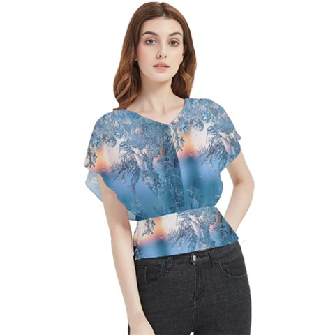 Frost Winter Morning Snow Butterfly Chiffon Blouse by artworkshop