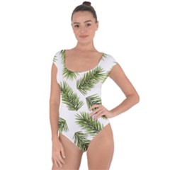 Fir Branch Pattern Christmas Decorative Short Sleeve Leotard  by artworkshop