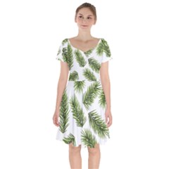 Fir Branch Pattern Christmas Decorative Short Sleeve Bardot Dress by artworkshop