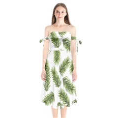 Fir Branch Pattern Christmas Decorative Shoulder Tie Bardot Midi Dress by artworkshop