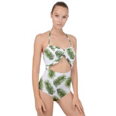 Fir Branch Pattern Christmas Decorative Scallop Top Cut Out Swimsuit by artworkshop