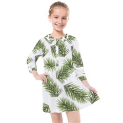 Fir Branch Pattern Christmas Decorative Kids  Quarter Sleeve Shirt Dress by artworkshop