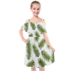 Fir Branch Pattern Christmas Decorative Kids  Cut Out Shoulders Chiffon Dress by artworkshop