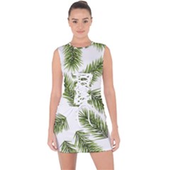 Fir Branch Pattern Christmas Decorative Lace Up Front Bodycon Dress by artworkshop