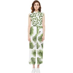 Fir Branch Pattern Christmas Decorative Women s Frill Top Chiffon Jumpsuit by artworkshop