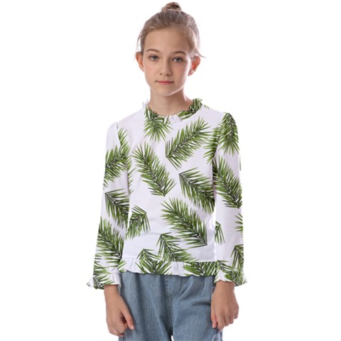 Fir Branch Pattern Christmas Decorative Kids  Frill Detail Tee by artworkshop