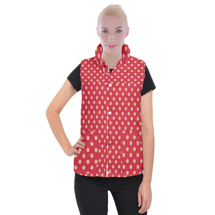 Felt Background Paper Red Yellow Star Women s Button Up Vest