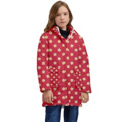 Felt Background Paper Red Yellow Star Kid s Hooded Longline Puffer Jacket by artworkshop