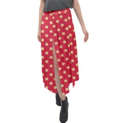 Felt Background Paper Red Yellow Star Velour Split Maxi Skirt by artworkshop