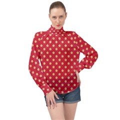 Felt Background Paper Red Yellow Star High Neck Long Sleeve Chiffon Top by artworkshop