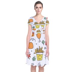 Cute Sketch  Fun Funny Collection Short Sleeve Front Wrap Dress