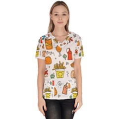 Cute Sketch  Fun Funny Collection Women s V-neck Scrub Top by artworkshop