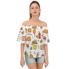 Cute Sketch  Fun Funny Collection Off Shoulder Short Sleeve Top by artworkshop