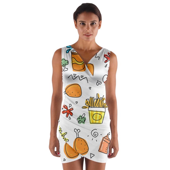 Cute Sketch  Fun Funny Collection Wrap Front Bodycon Dress