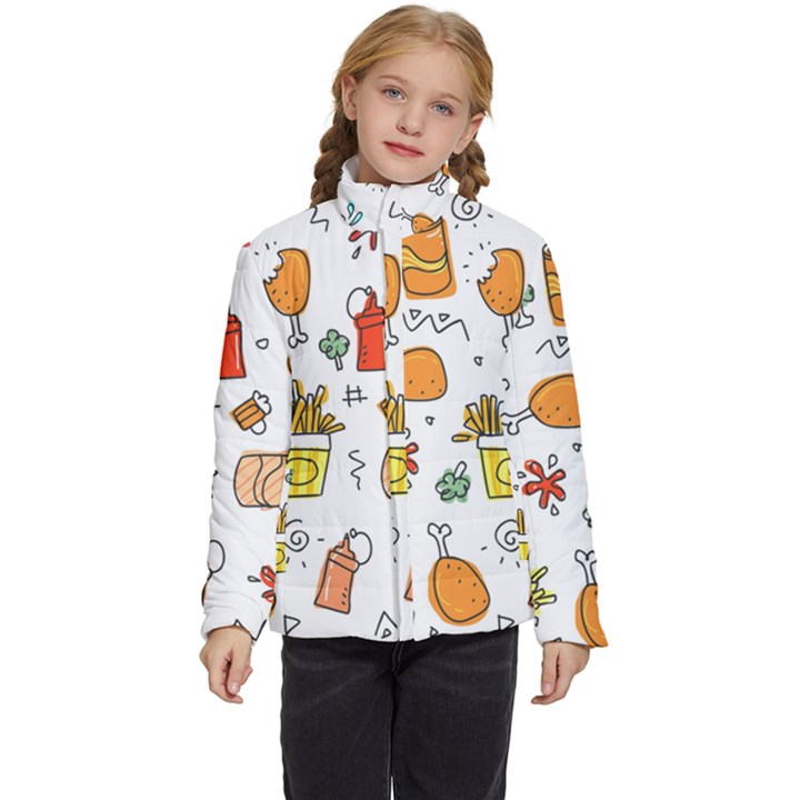 Cute Sketch  Fun Funny Collection Kids  Puffer Bubble Jacket Coat