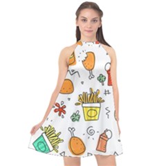 Cute Sketch  Fun Funny Collection Halter Neckline Chiffon Dress  by artworkshop