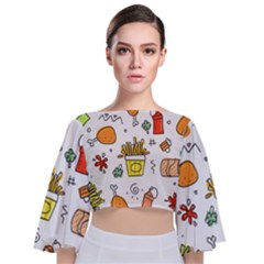 Cute Sketch  Fun Funny Collection Tie Back Butterfly Sleeve Chiffon Top by artworkshop